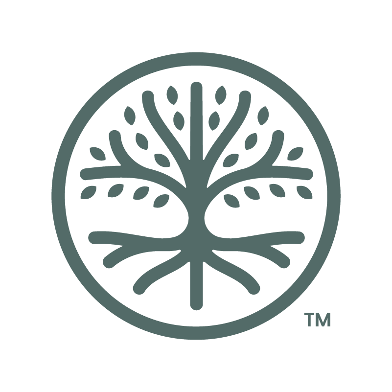 A logo featuring a stylized tree with roots and branches enclosed in a circle.