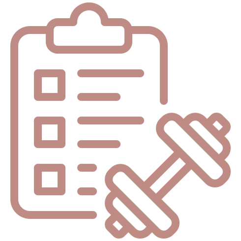 Icon of clipboard with check boxes and dumbell