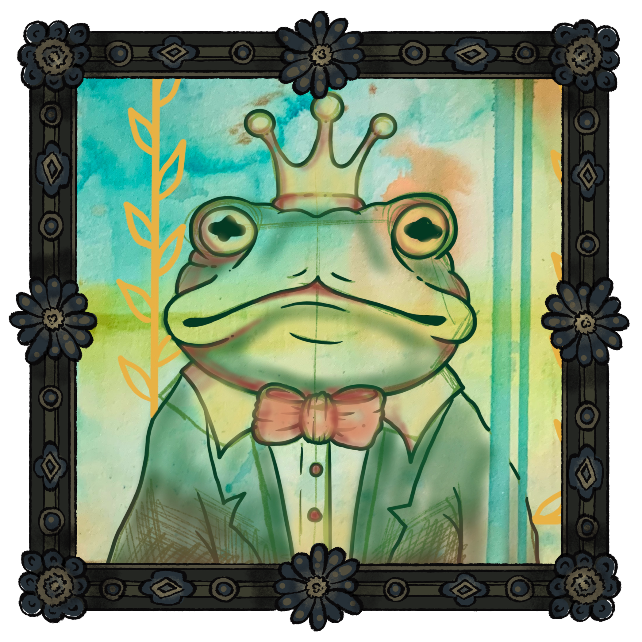 watercolor mixed media frog king