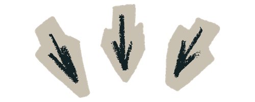 three black arrows with tan funky borders pointing down