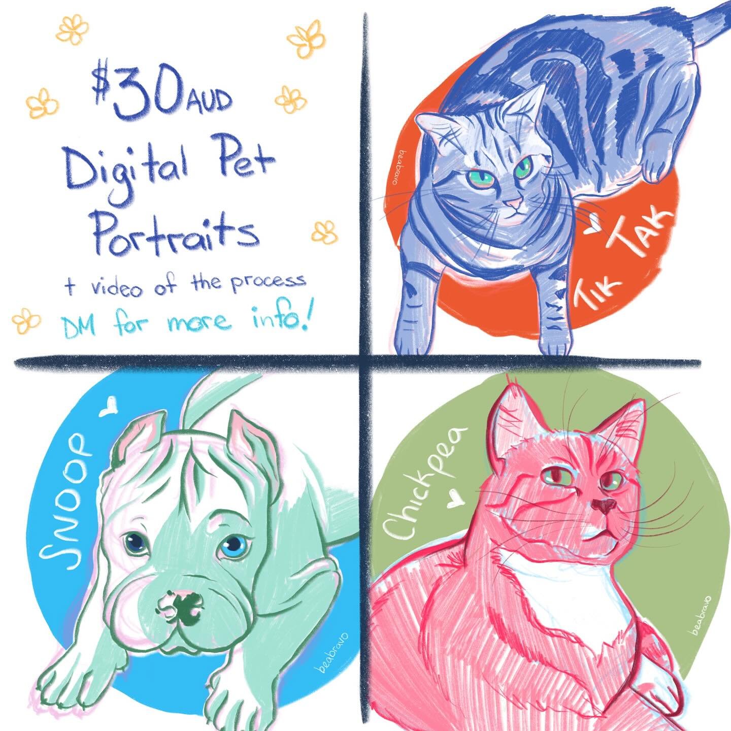 It&rsquo;s almost gift giving time and I&rsquo;m offering quick $30aud pet portraits! I just need a pic of the pet and some colors you like (or I can just pick them) and bam you got yourself a unique cute gift! 🎁 just DM me for more details! I&rsquo