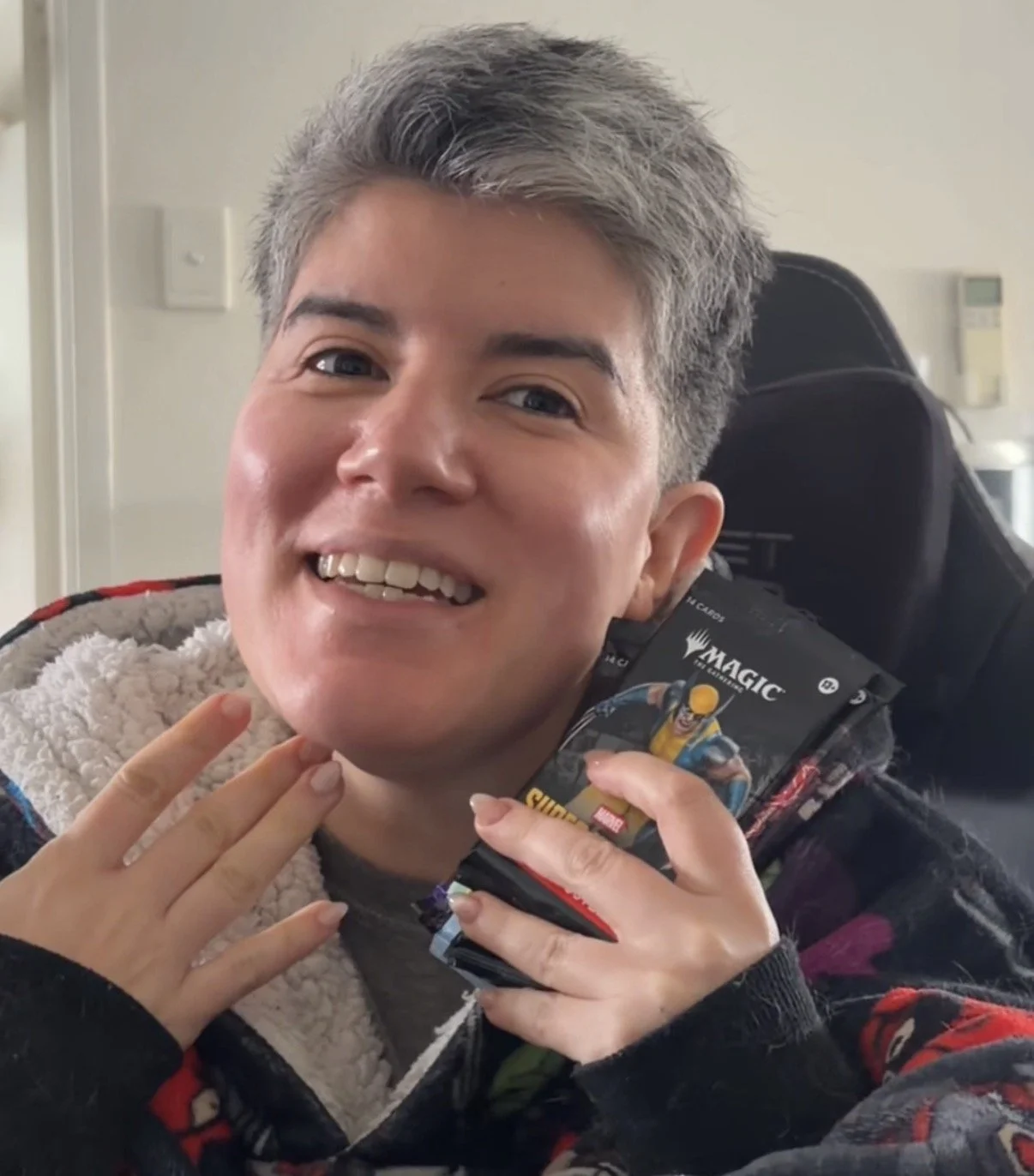 Bea happy with Magic the Gathering cards