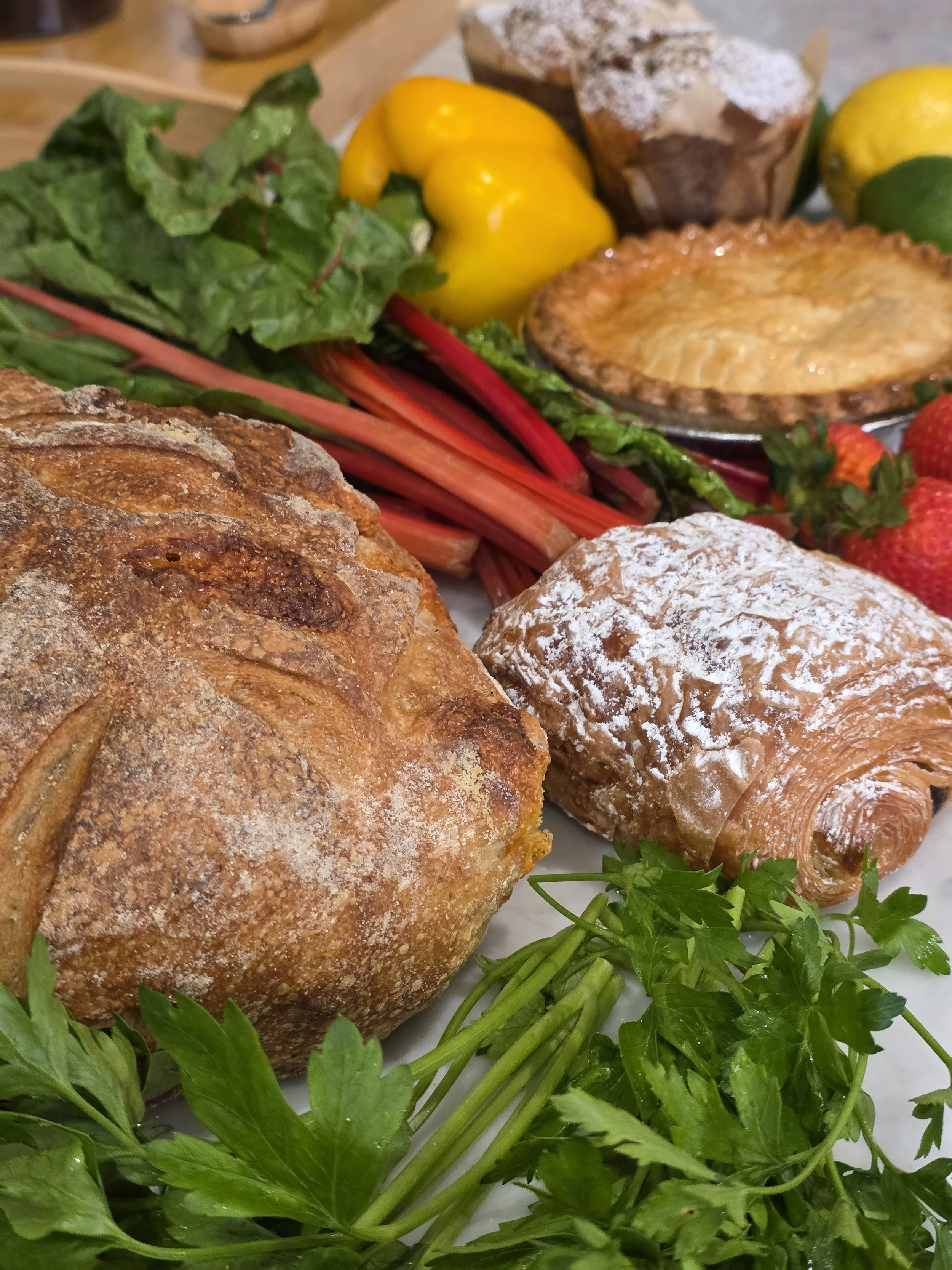 Local produce and baked goods ready for an arrival