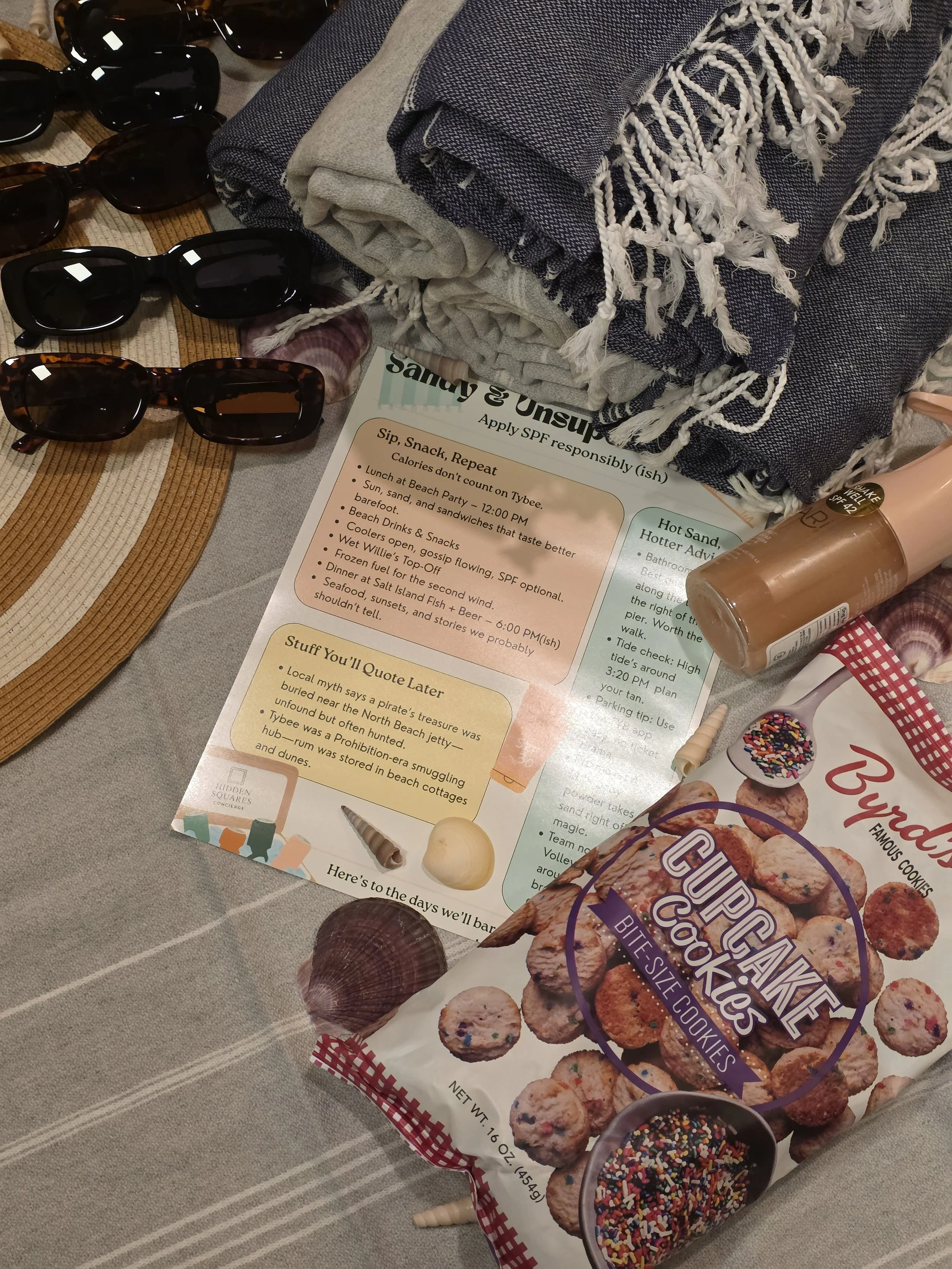 Beach gear and a quick itinerary waiting in a vacation rental 