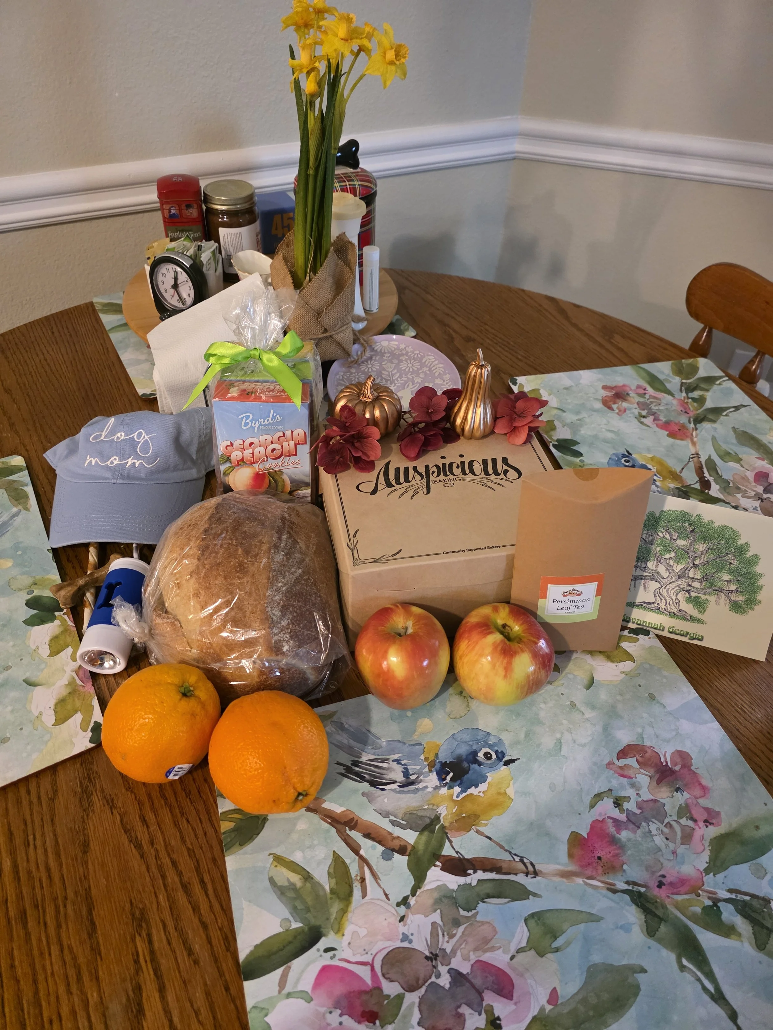 A table full of local goodies and treats waiting for the owner to return