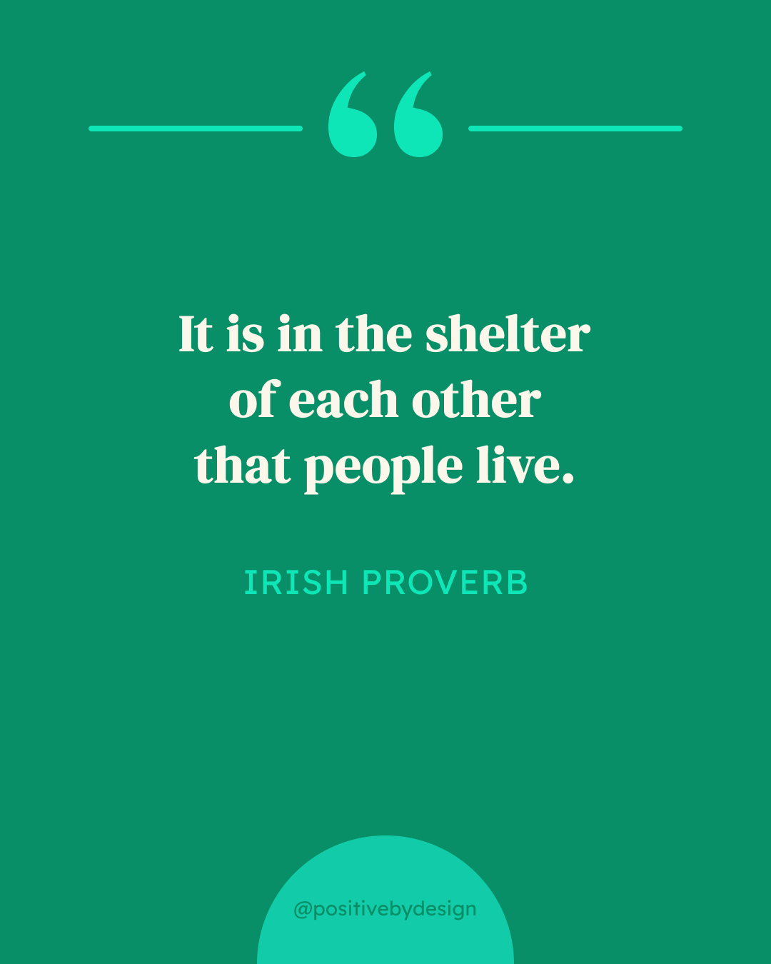 It is in the shelter of each other that people live. -Irish Proverb