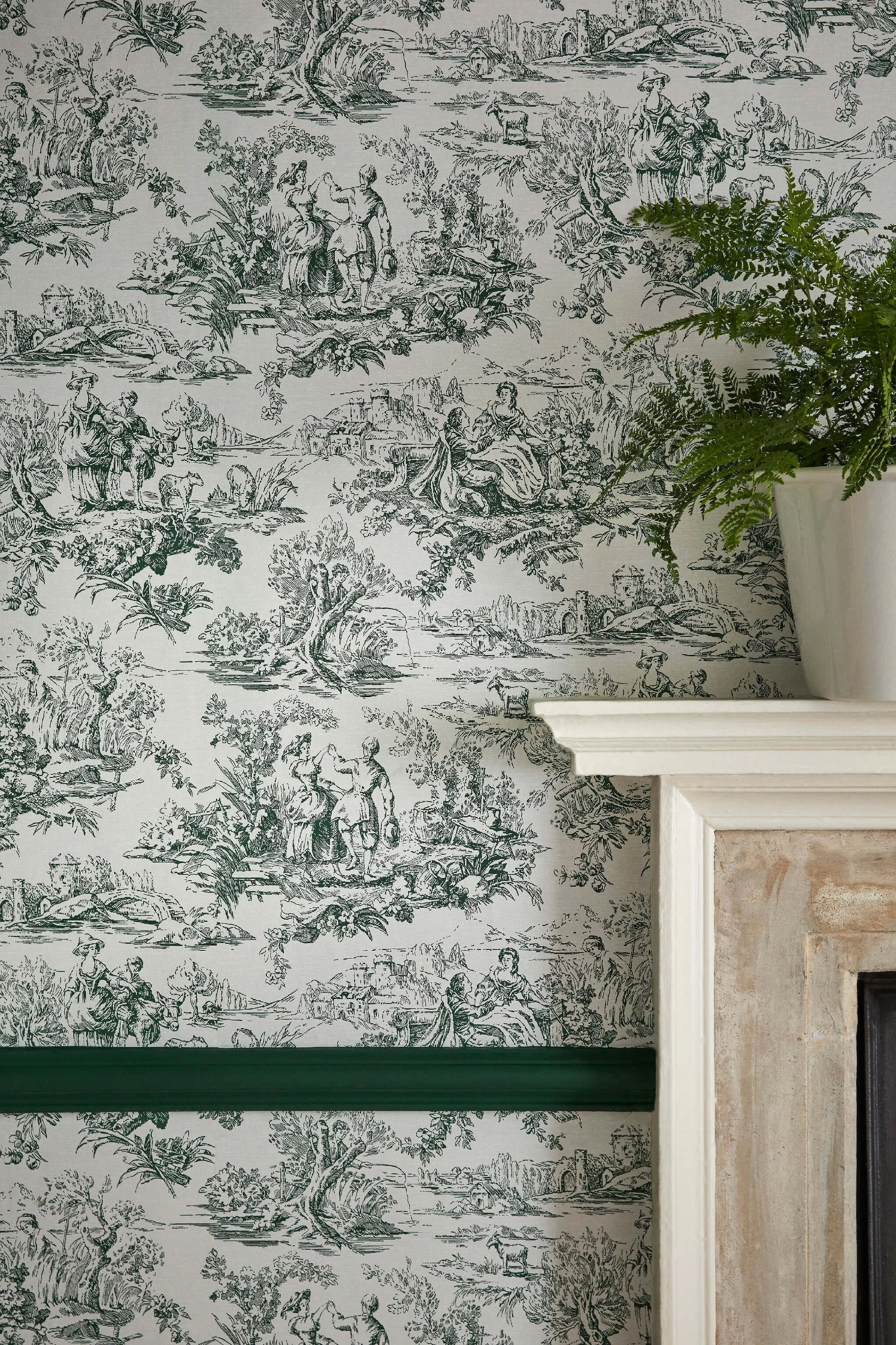 Little Greene National Trust Papers III Briar Rose floral wallpaper in green, Arts and Crafts style, available in Chicago