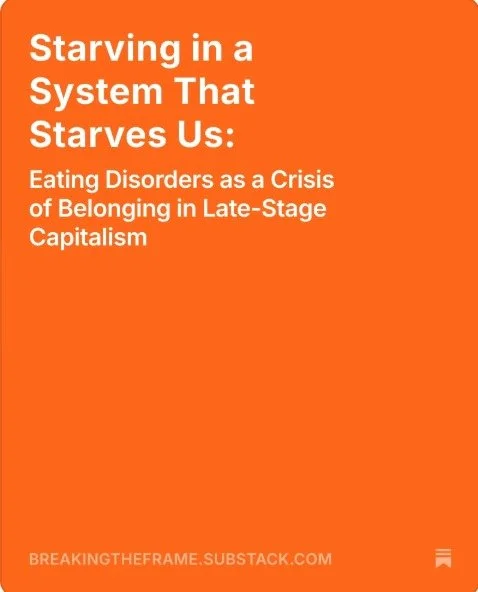 Link in bio!

A Crisis of Belonging
At its core, eating disorders are often about the nervous system trying to solve an unbearable question:

Where do I fit in a world that seems as if it was not built for me?

#EatingDisorders
#EatingDisorderRecover