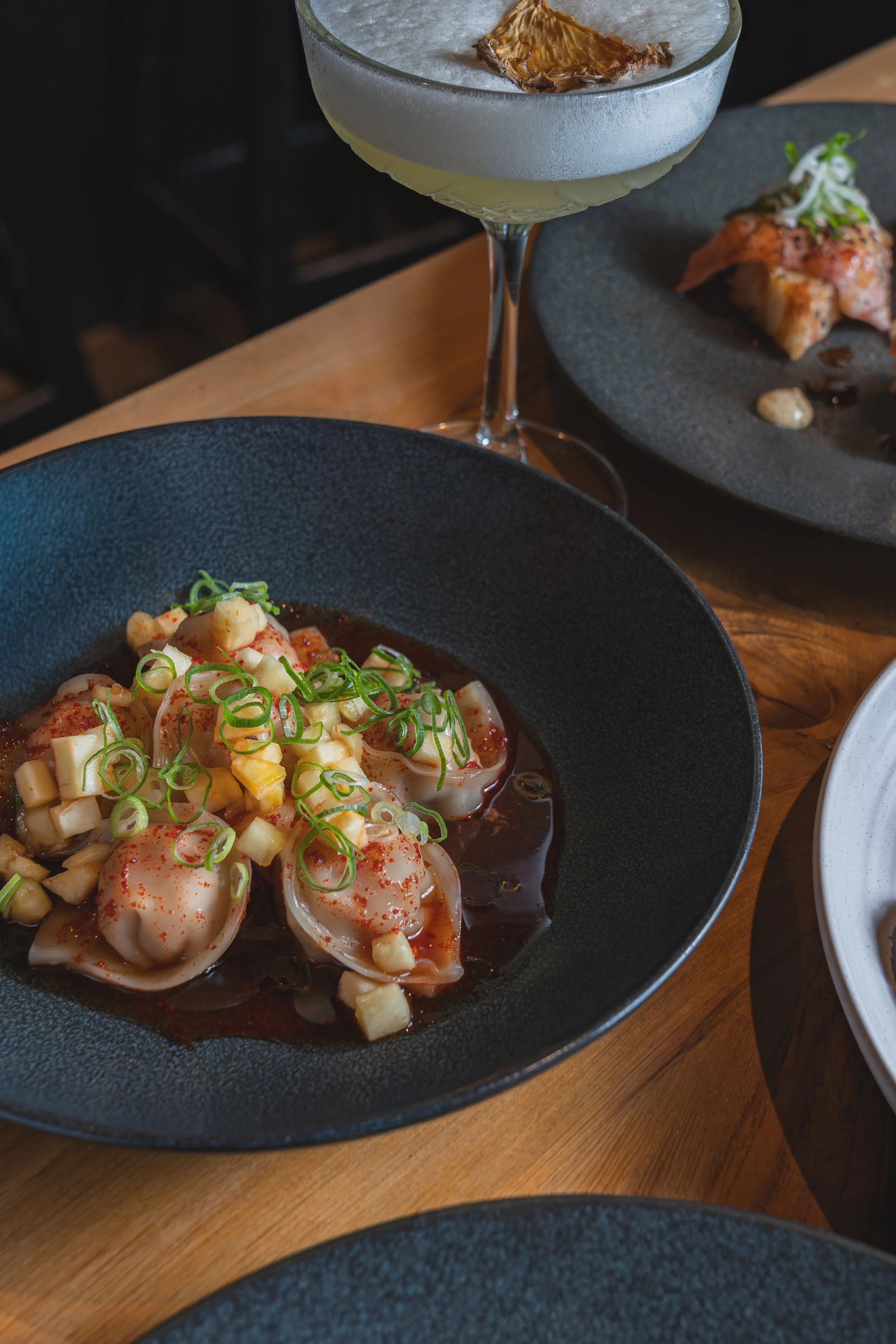 Sweet and sour dumplings with fermented pineapple hot sauce