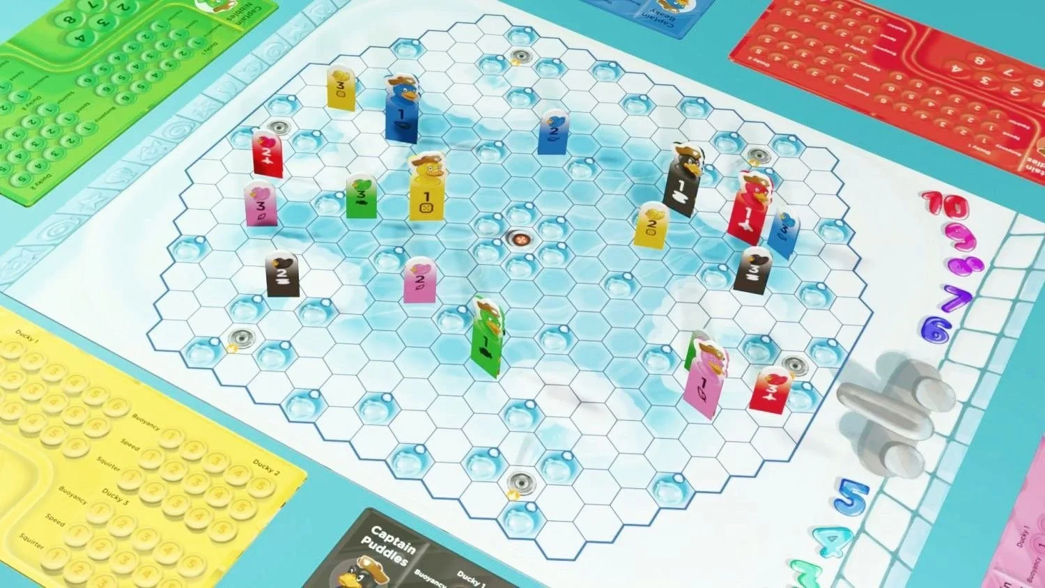 3D view of Rubber Ducky Rampage game board in the middle of gameplay