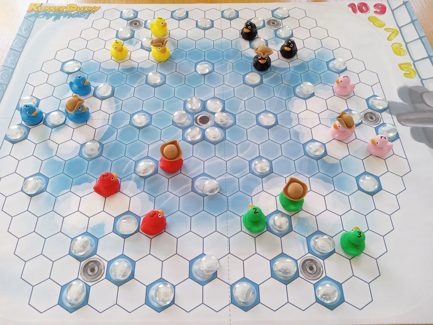 Aerial view of "Rubber Ducky Rampage!" mid-game