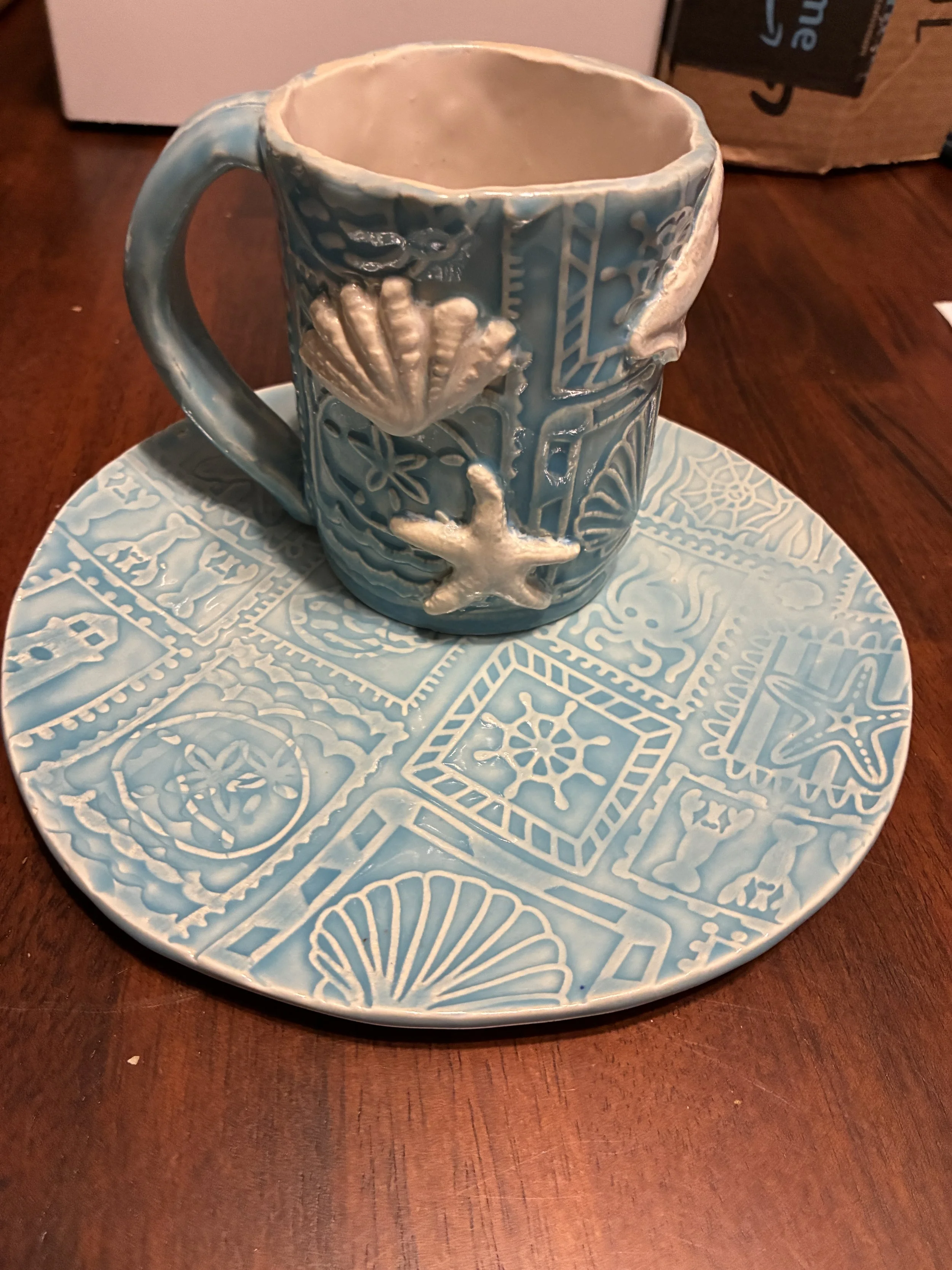Light Blue Seashell Mug & 6" Plate