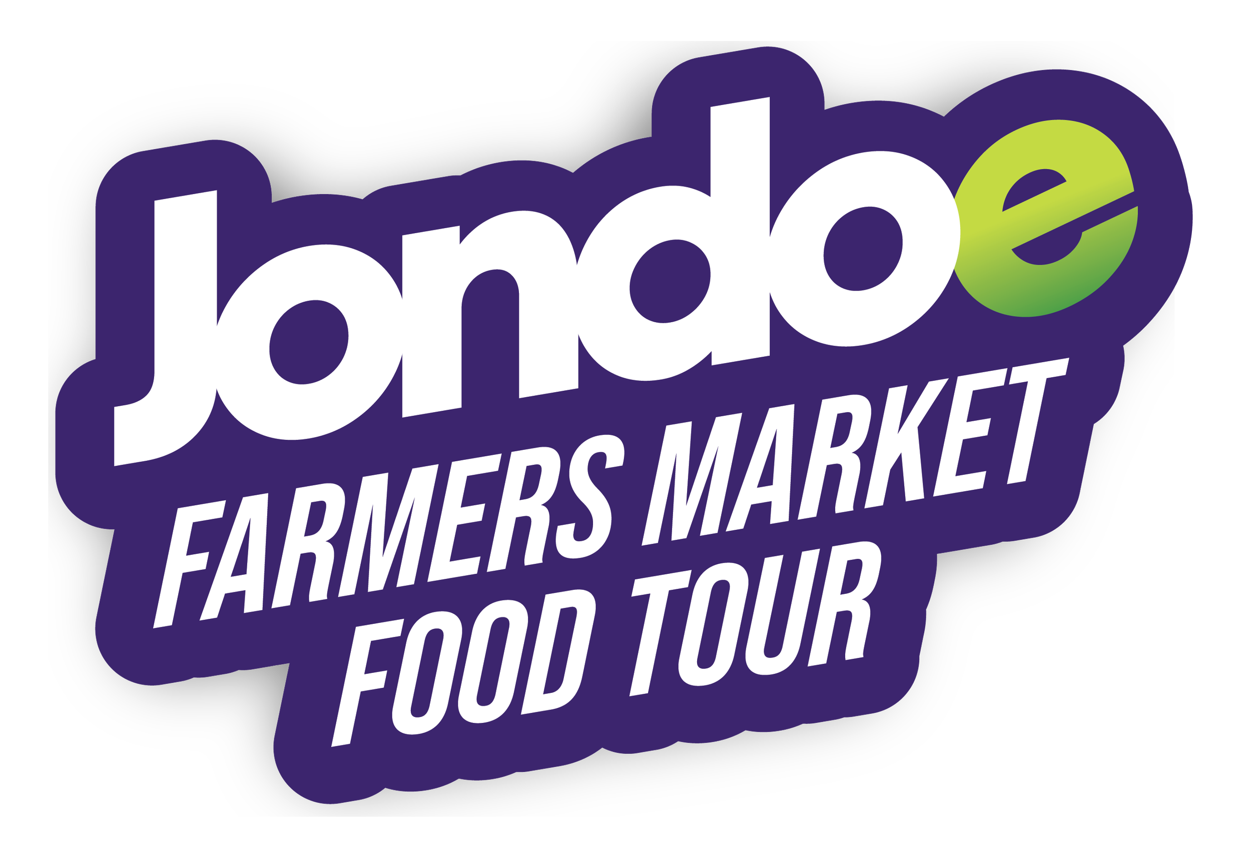 Logo for Joie Farmers Market Food Tour featuring purple, white, and green text