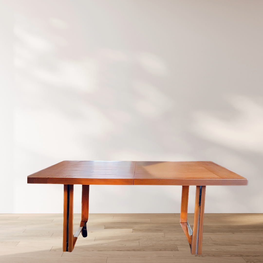 Teak Stained Table - Mirror Detailed Legs