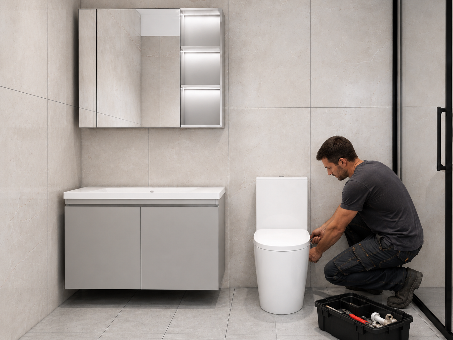 Step 12: Plumber fits & connects the tapware and toilet