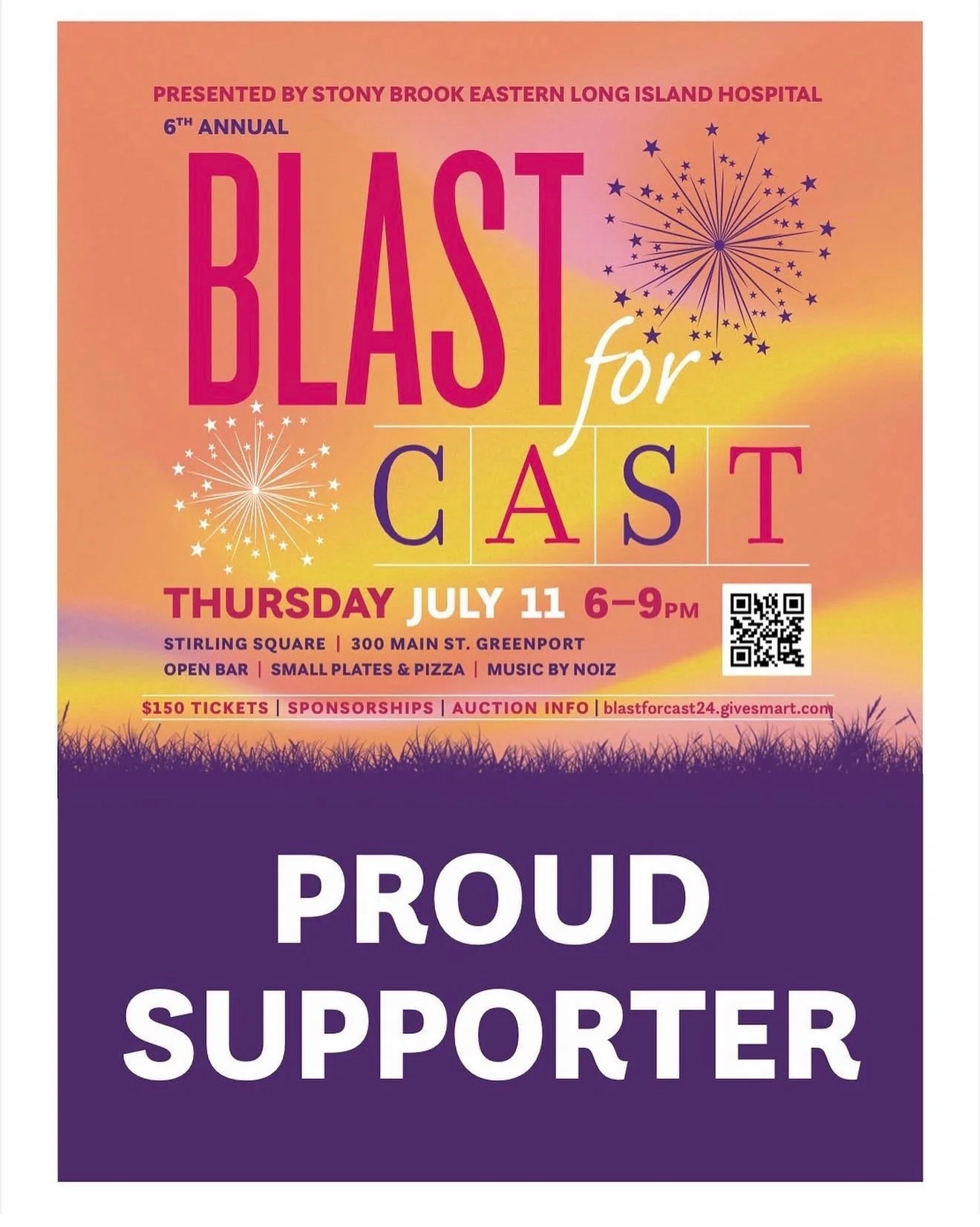 Event poster for the 6th Annual Blast for Cast, presented by Stony Brook Eastern Long Island Hospital. Dr Stephenie Pisacano
