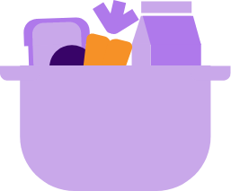 Open purple storage box filled with various toiletries and personal care items.