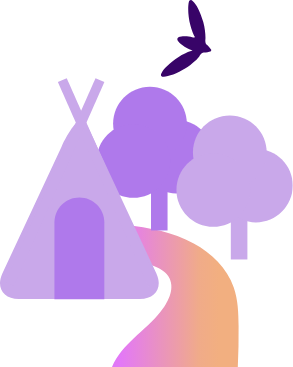 Abstract digital illustration with geometric shapes in shades of purple and pink.