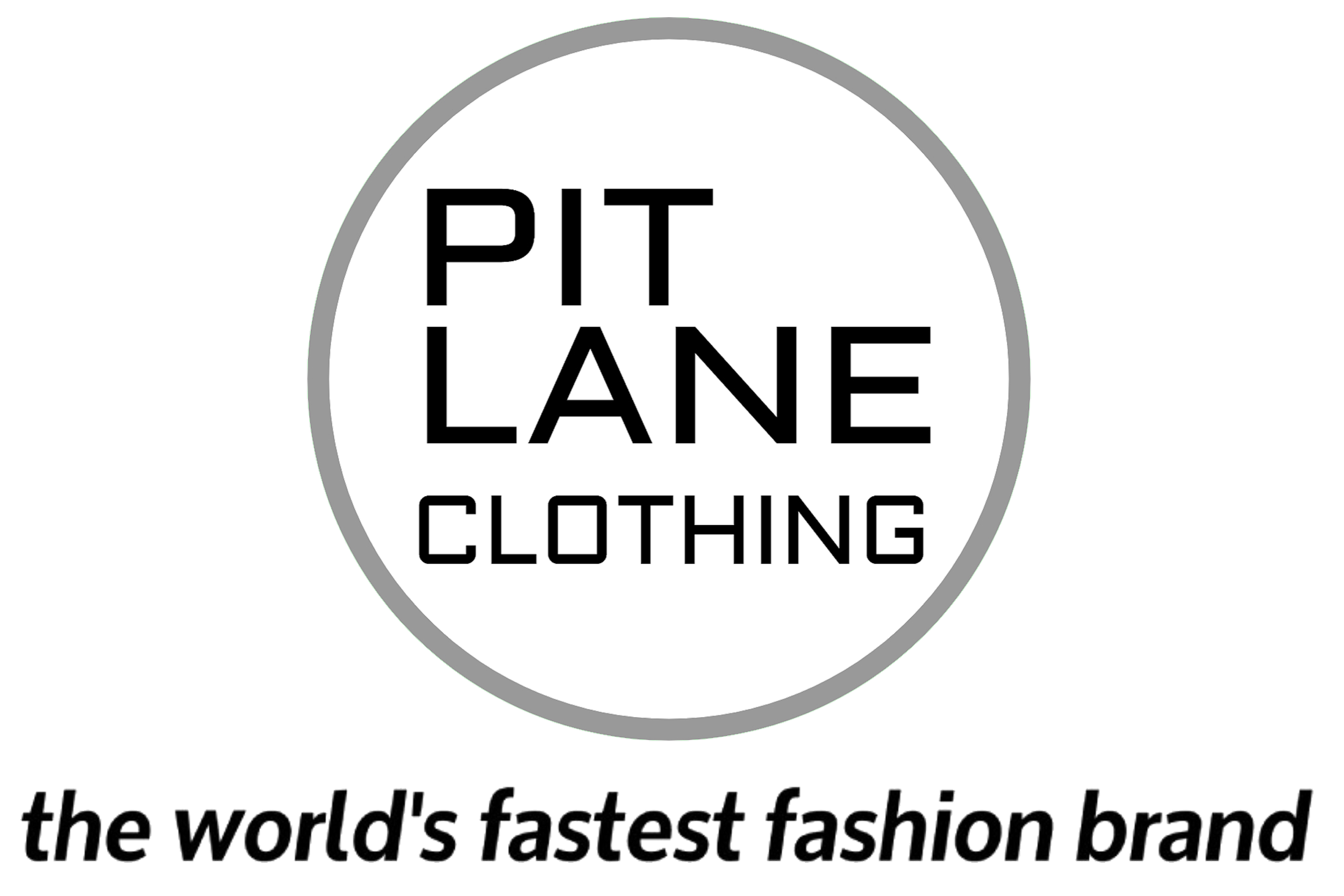 PIT LANE CLOTHING logo with the tagline 'the world's fastest fashion brand'
