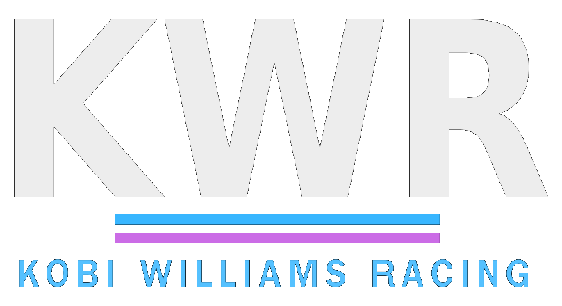 KWR logo with large letters and colorful lines, featuring the text "Kobi Williams Racing."