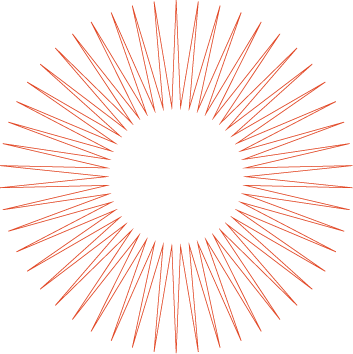 Red radiating lines forming a circular pattern