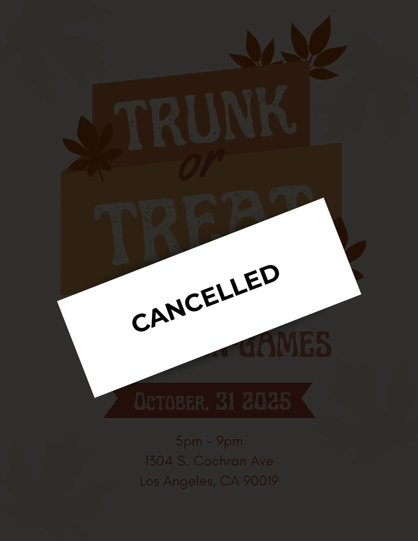 🎃 Trunk or Treat Update 🎃
Due to unforeseen circumstances, our Trunk or Treat event has been canceled. We&rsquo;re so sorry for any inconvenience this may cause.

Please stay safe and enjoy your evening &mdash; we can&rsquo;t wait to see everyone t