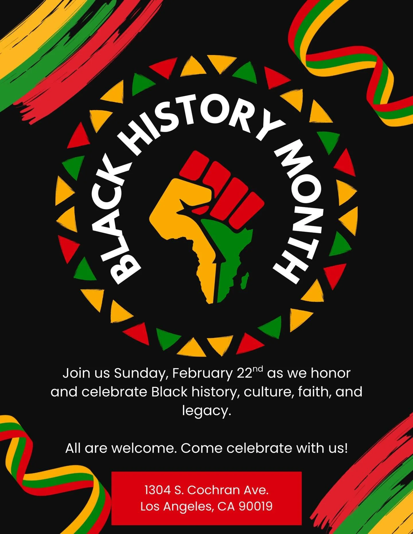 Join us Sunday, February 22nd&nbsp;as we celebrate Black History Month! 🖤✊🏾
Come worship, reflect, and honor the legacy, faith, strength, and impact of Black leaders past and present.

We can&rsquo;t wait to celebrate with you!

#BlackHistoryMonth 