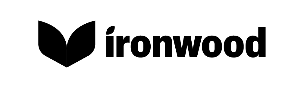 Ironwood logo with a stylized leaf symbol next to the word 'ironwood' in bold black font.