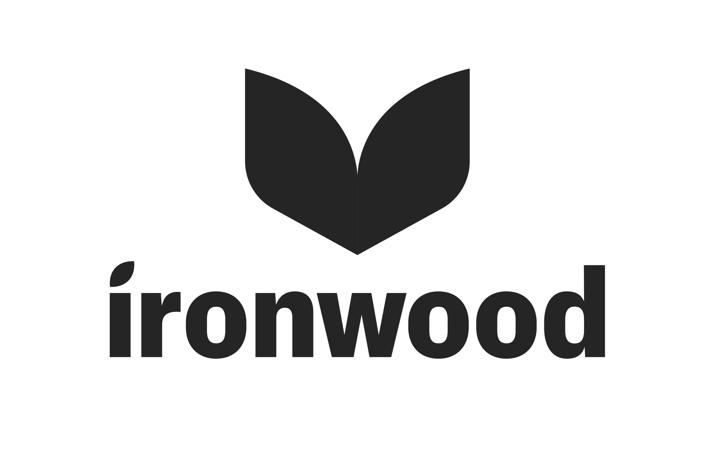 Ironwood logo with a stylized black leaf above the word 'ironwood' in lowercase black letters.