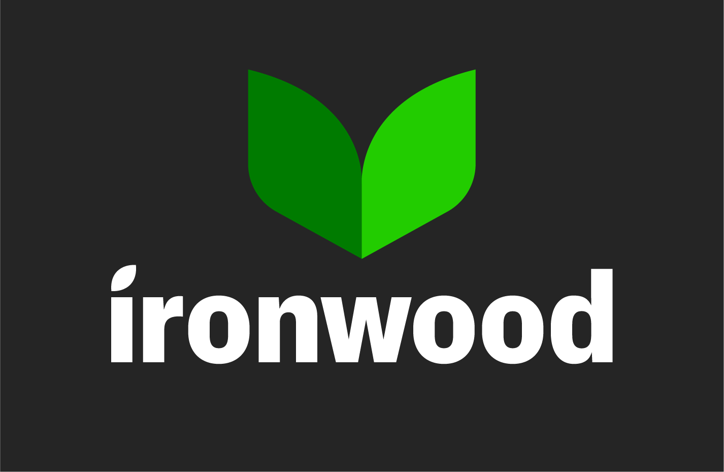 Ironwood logo with a green leaf-shaped icon above the word 'ironwood' in white lowercase letters, on a dark background.
