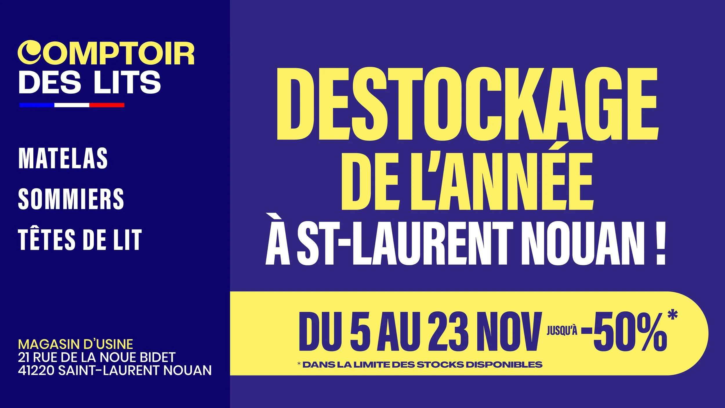 Profitez de notre exceptionnelle liquidation de stock à Saint Laurent Nouan !