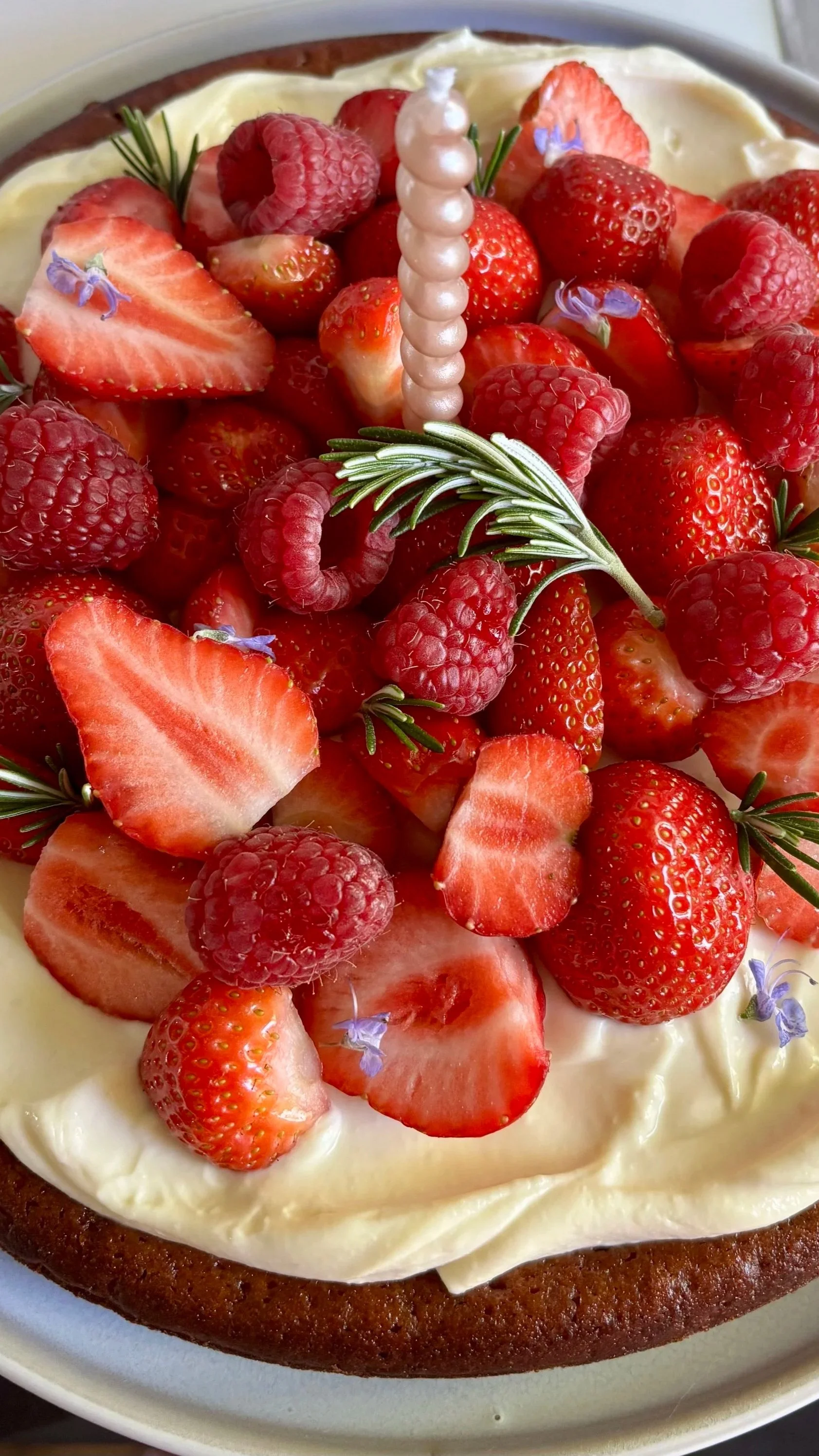 Olive Oil Cake Topped With Mascarpone and Berries