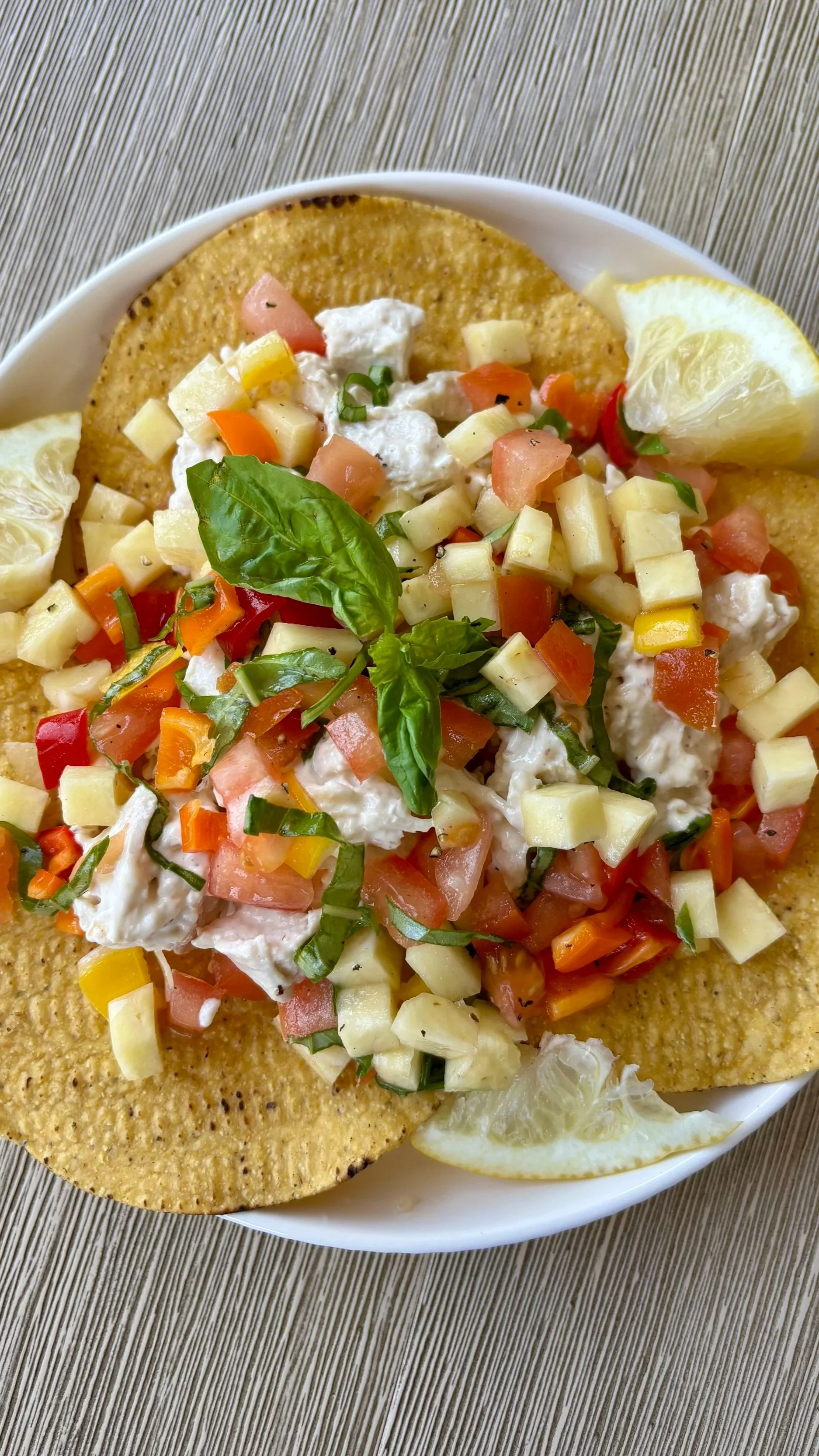 Chicken Mayo Tostadas with a Pineapple Tomato Salsa