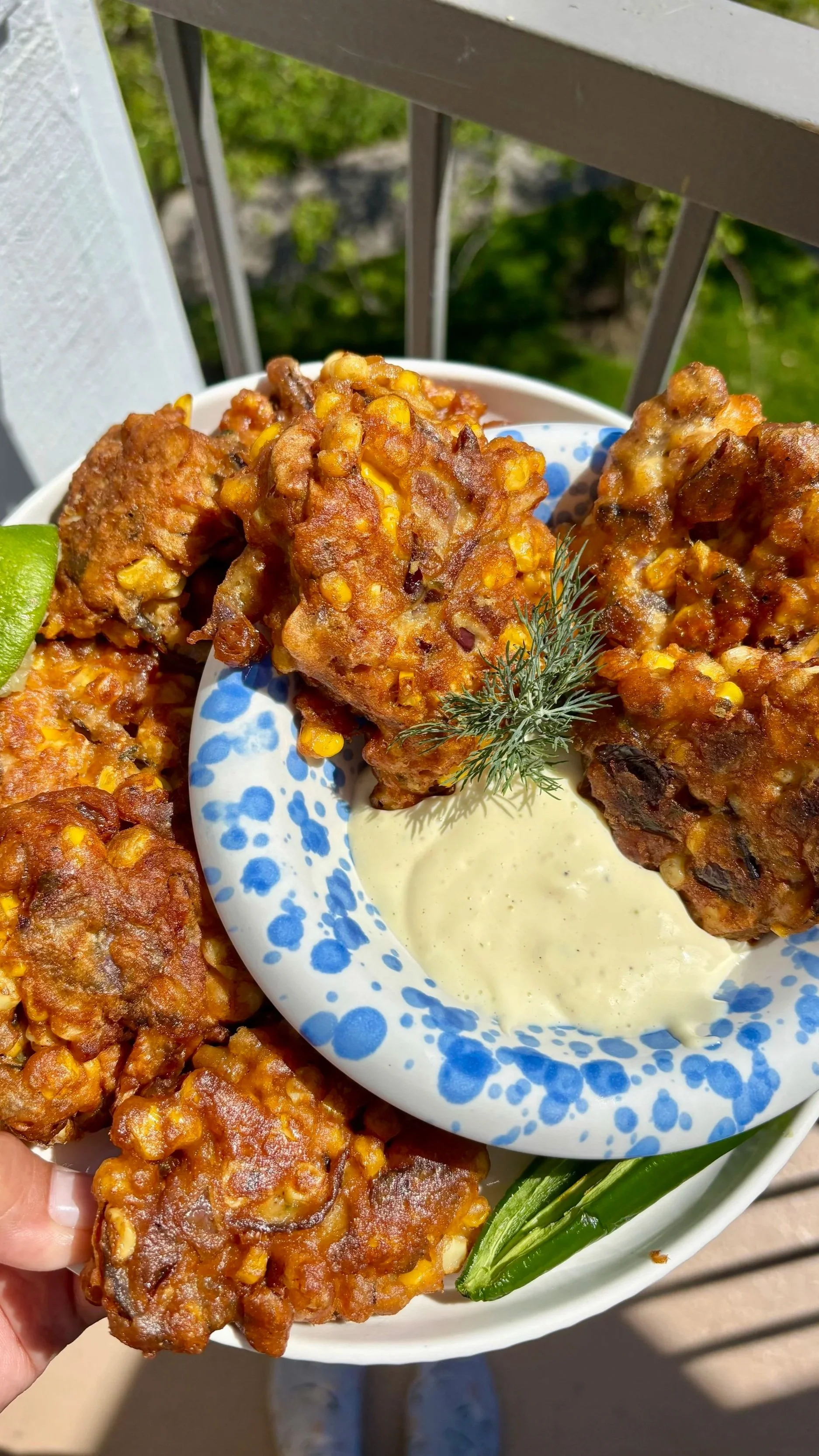 Mexican Elote Fritters with a Lime Mayo