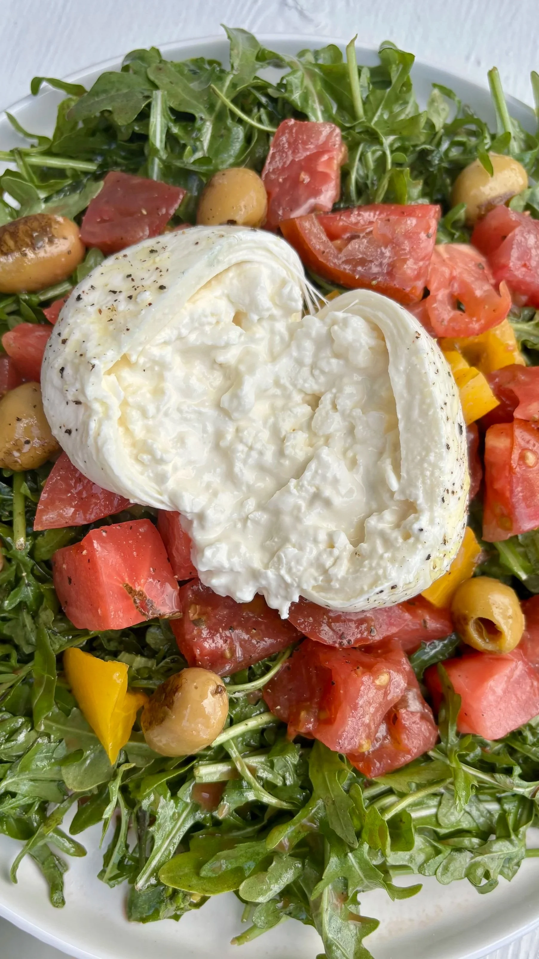 Marinated Tomato &amp; Burrata Salad with a Cherry Dressing