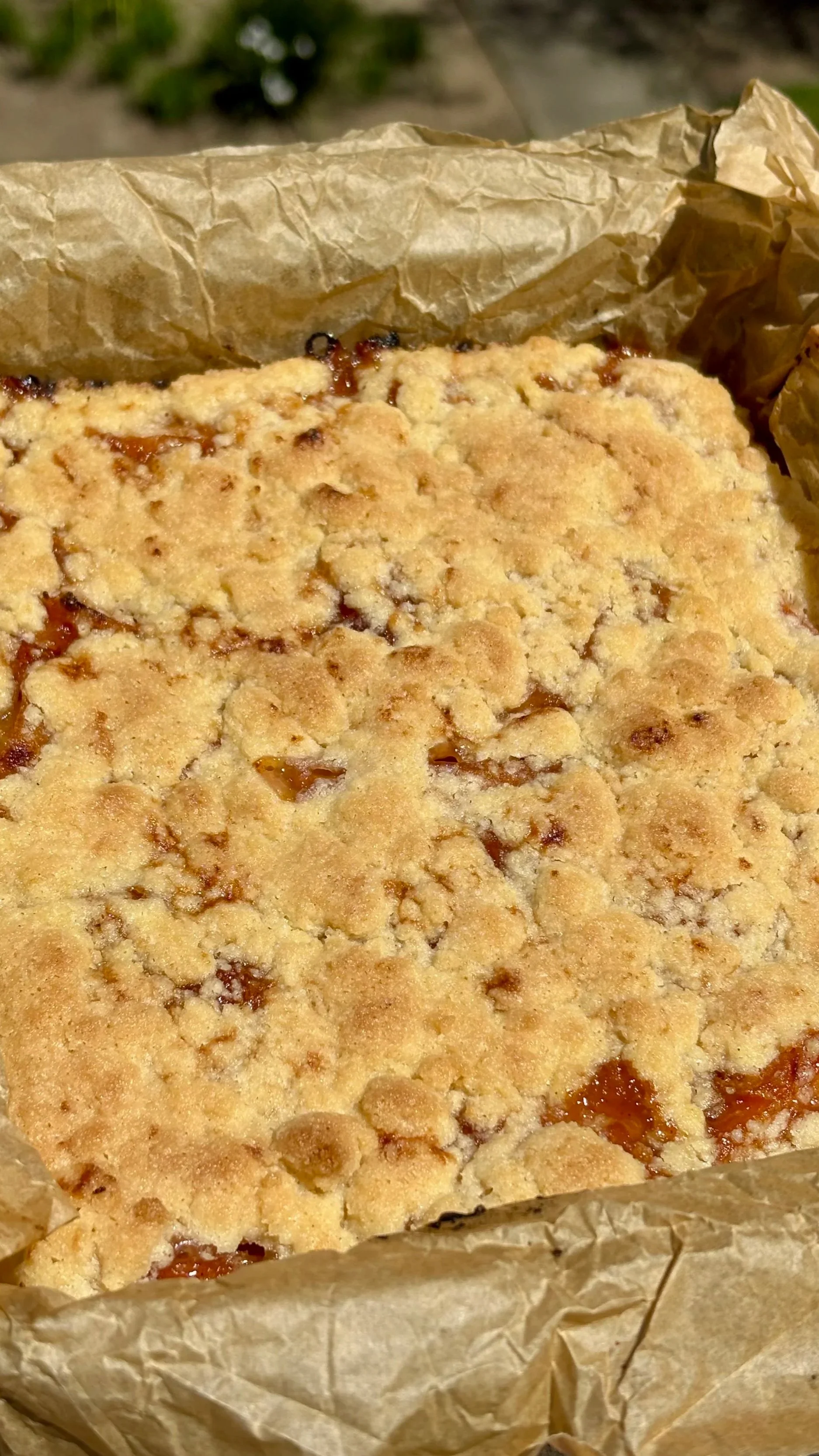 Miso Caramel Peach Shortbread Crumble Bars