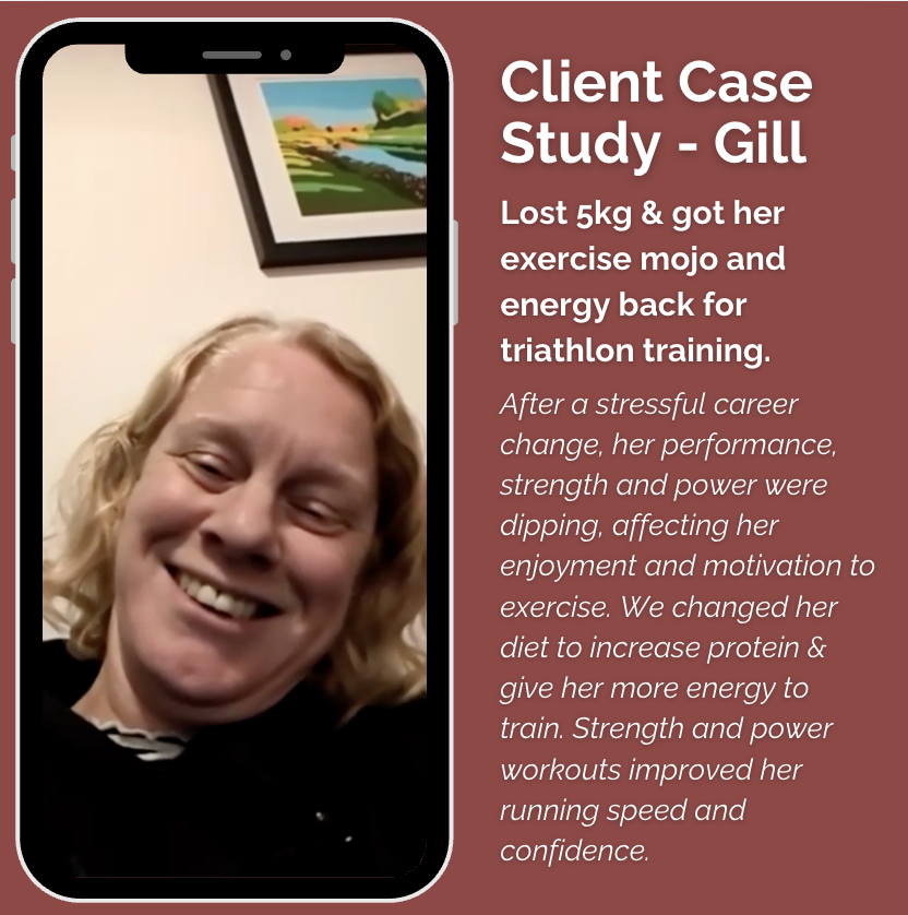 Screengrab from the Menopause Running Club facebook group showing Gabrielle dressed in athletic wear, holding dumbbells in both hands, posting about the 12 week runners strength programme that members are following. 