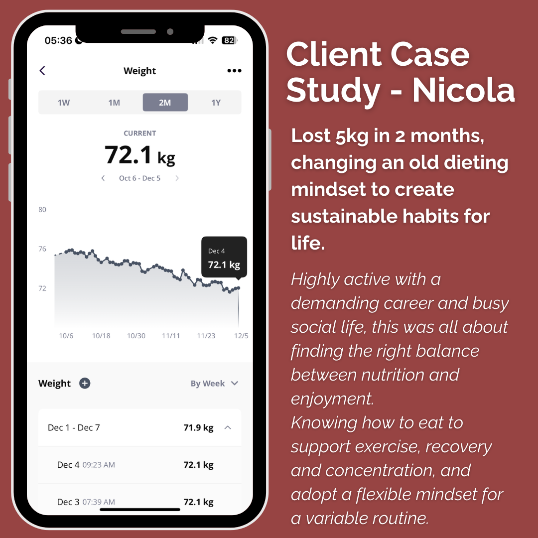A slice of apple cake on a white plate with a gold rim, placed on a dark countertop with bananas in the background. One of the recipes posted in the Menopause Running Club facebook group.