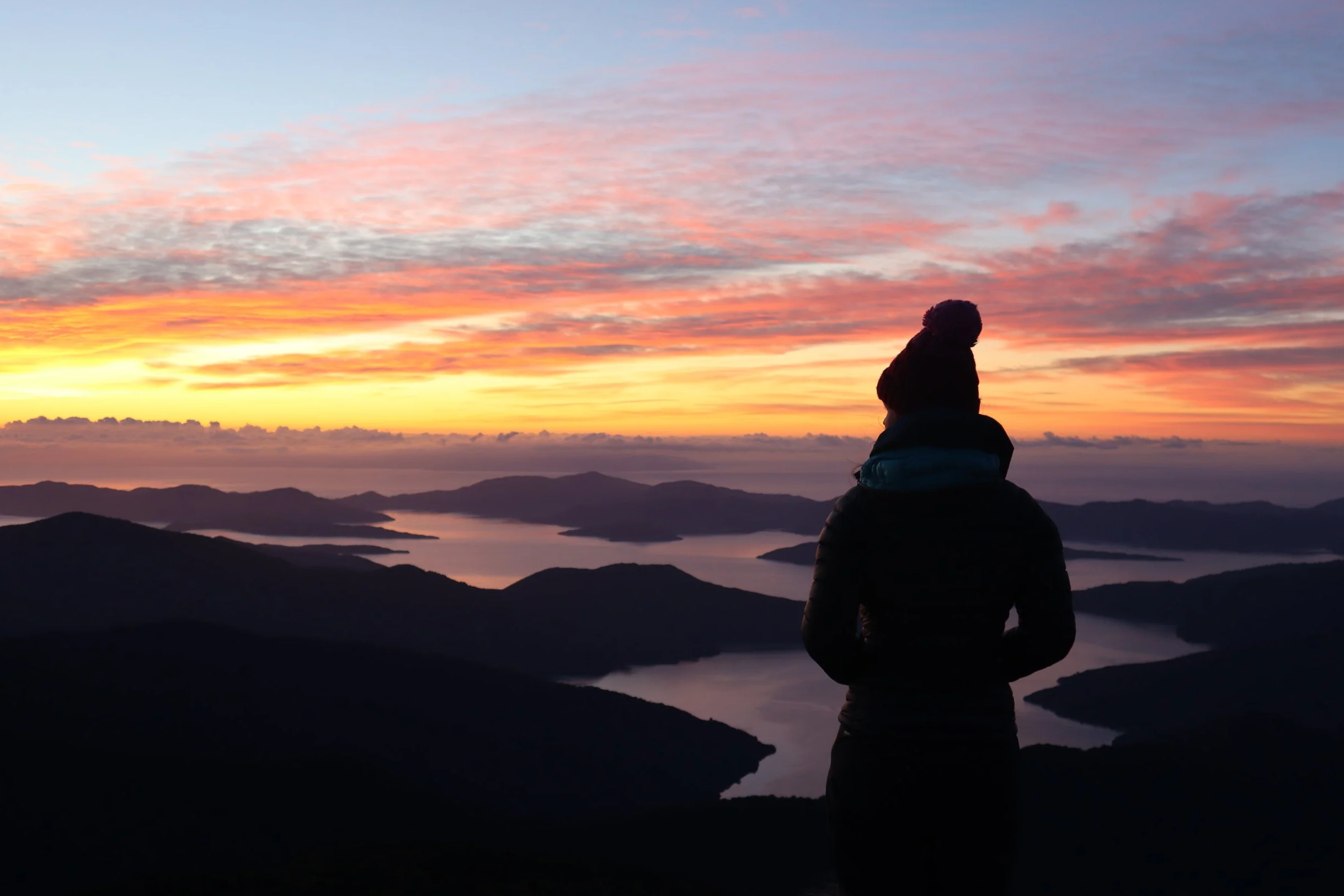 Sunrise from Mt Stokes in the Marlborough Sounds