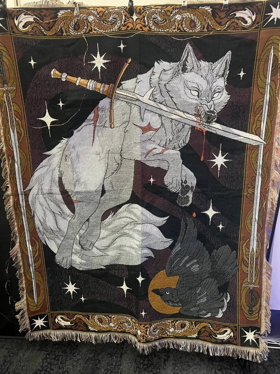 PRE-ORDER | Wolf and sword | Woven Tapestry