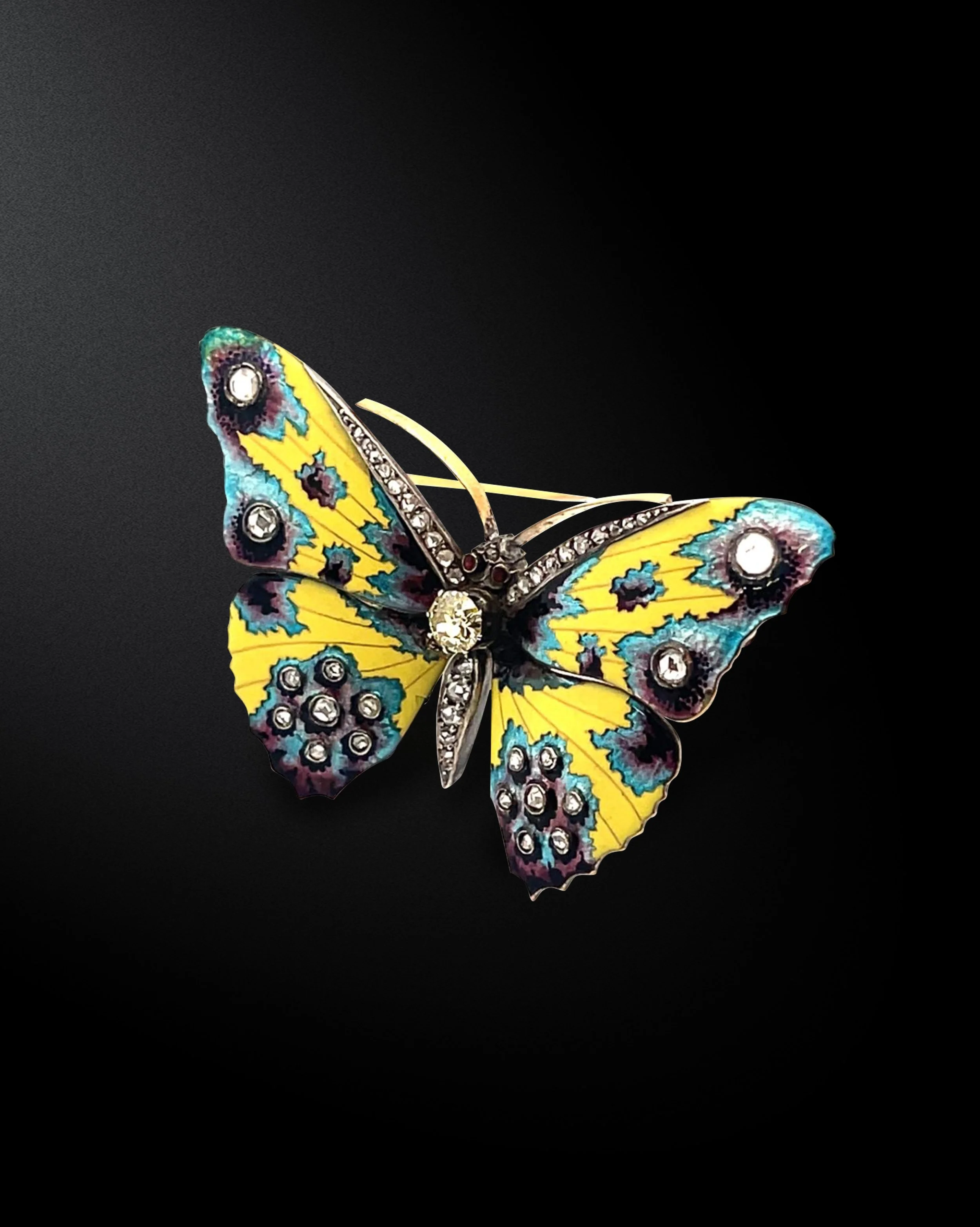 Butterfly Enamel Brooch with Diamonds and 18k Gold, Duval & Leturq, Circa 1900