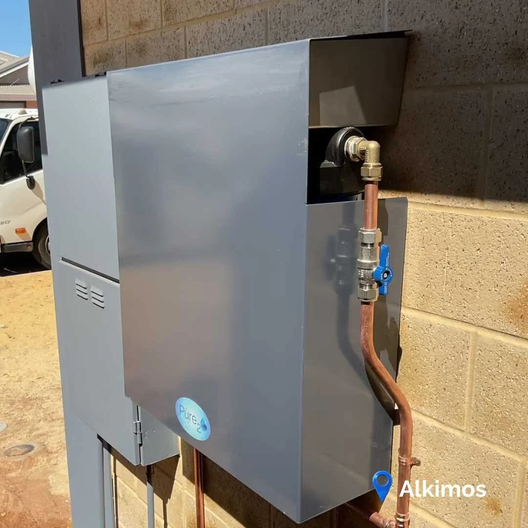 Pure₂O ironstone whole house water filtration system installed in Alkimos Perth, protecting the home from PFAS, chloramine, chlorine and sediment.