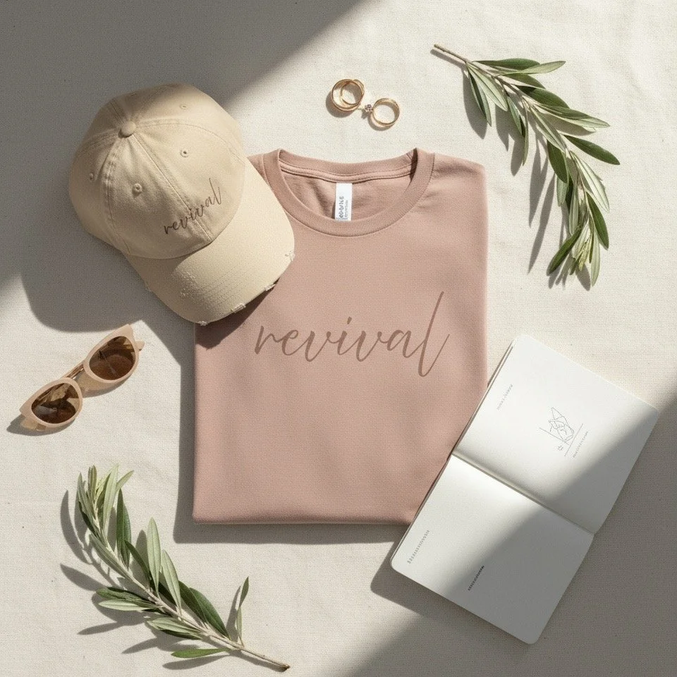 revival looks good on you 🤎
this tee is more than a cute neutral &mdash; it&rsquo;s a prayer in your wardrobe.
a soft reminder that God is still moving, still stirring, still bringing dry bones back to life. pair it with jeans, joggers, or your quie