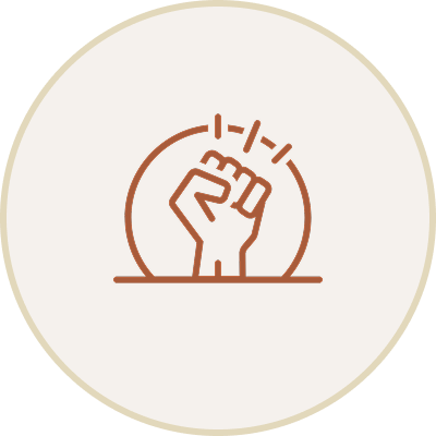 Line drawing of a raised fist inside a circle, symbolizing strength or solidarity.