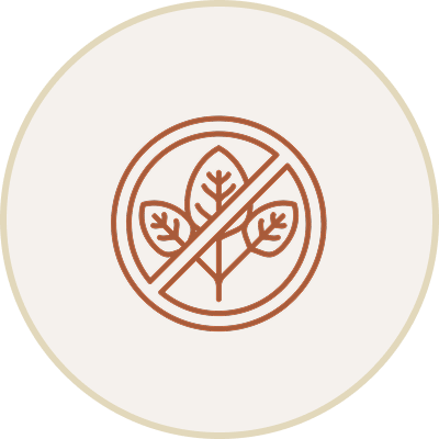 An icon of a leaf with a slash through it, indicating no plant or allergy restriction.