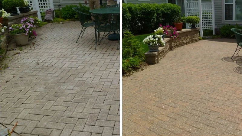 Brick Paver cleaning before and after Burr Ridge IL