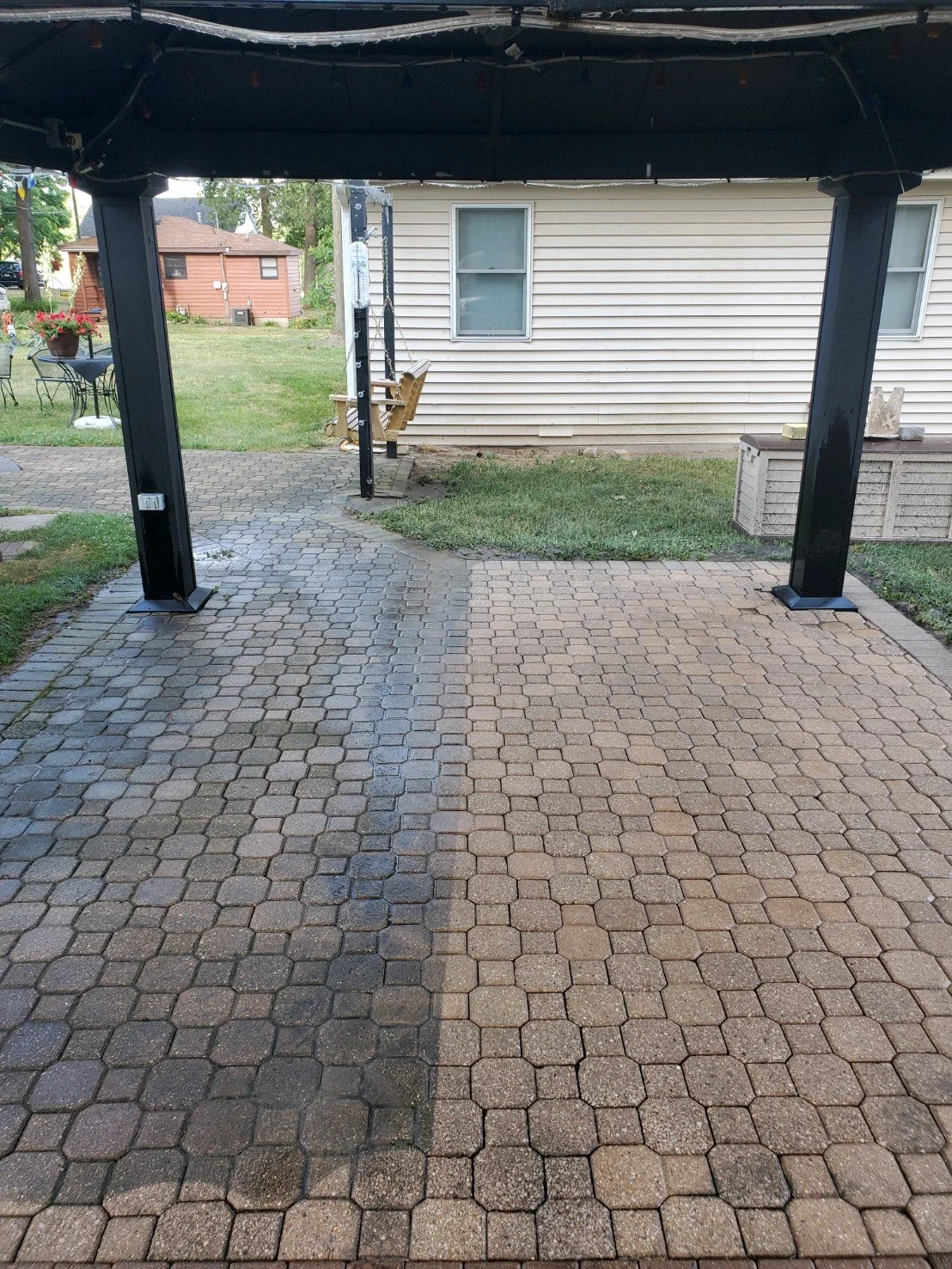 Brick Paver cleaning before and after New Lenox, IL