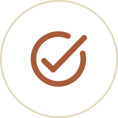 Checkmark inside a circle on a white background.