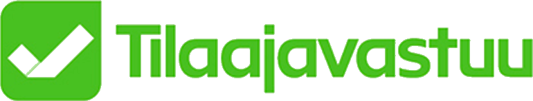 Vihreä logo, jossa vertailu- ja rasti-symbolit, tekstinä 'Tilajavastuu'