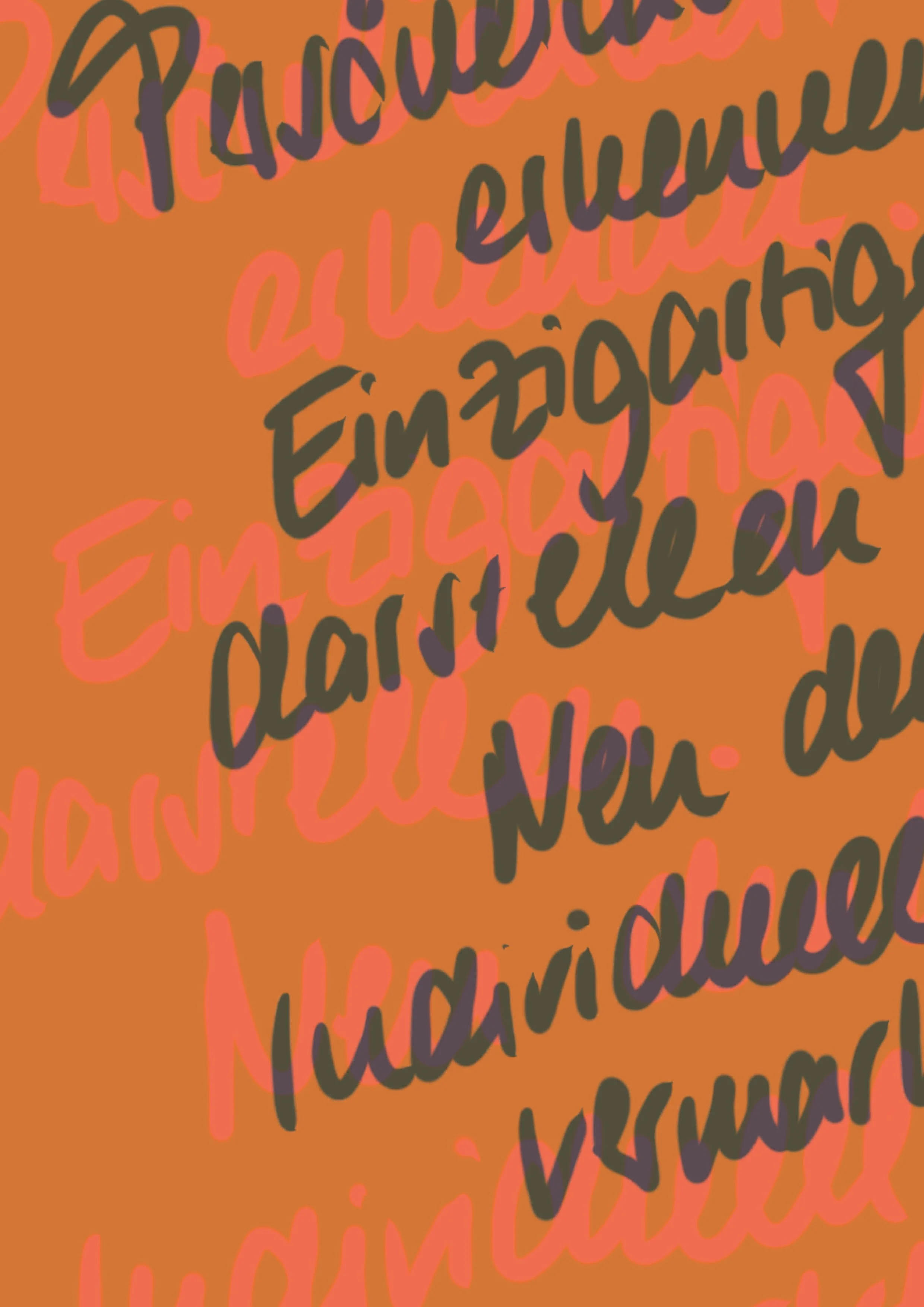 Handgeschriebener Text in Deutsch auf einem orangefarbenen Hintergrund, mit schwarzer und roter Tinte.